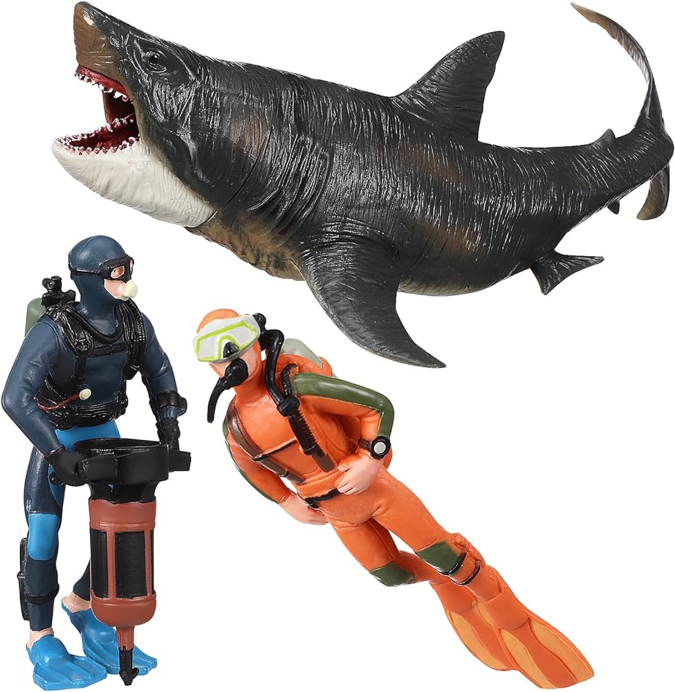 3 PCS Scuba Diver Toys Sea Marine Animal Figure Toys Shark Figurines Plastic Swimmers Figurines Underwater Adventure Figure Set Realistic Action Figures Diver Decors