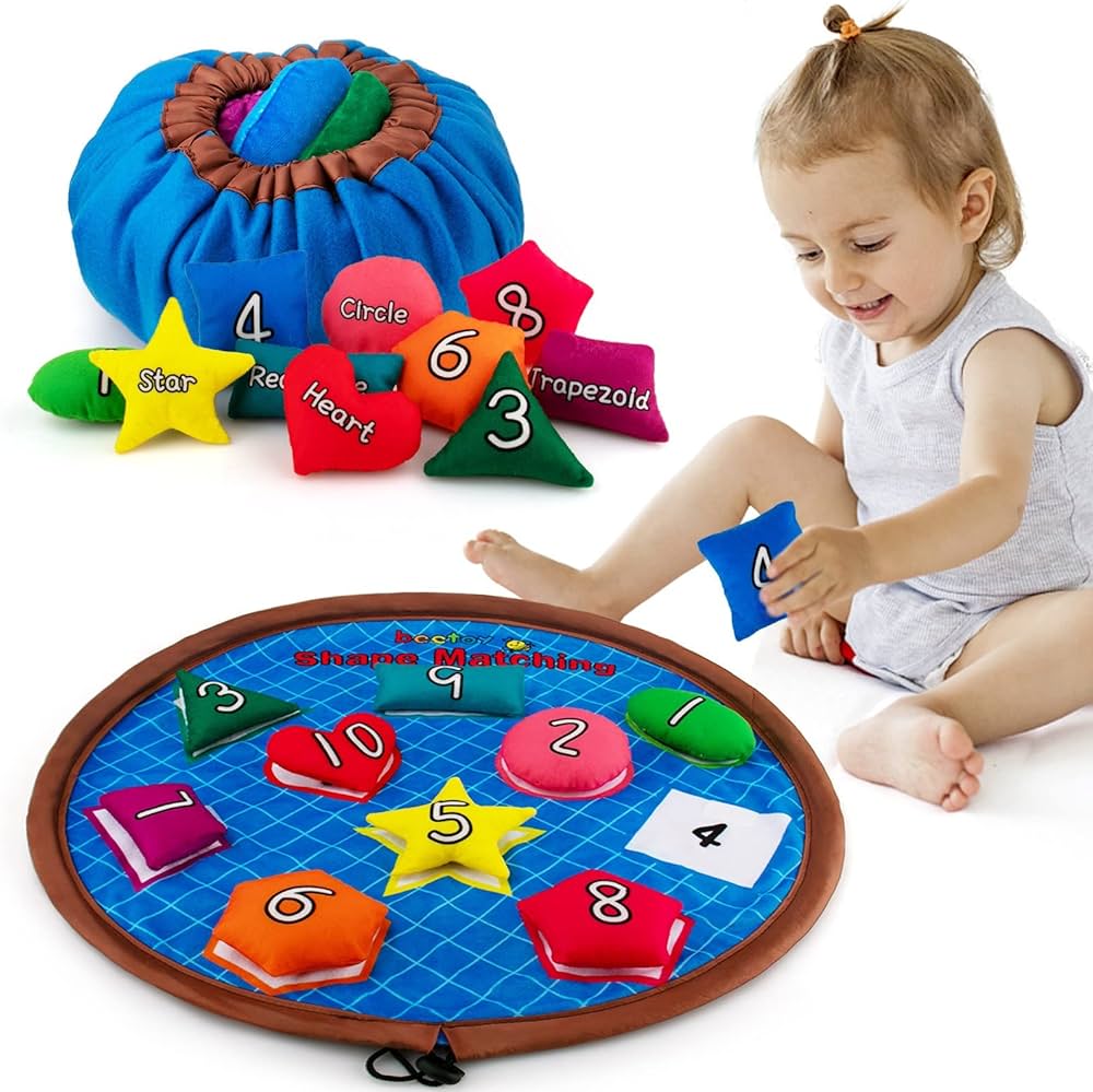 beetoy Shapes Bean bags Matching Game - Toddler Preschool Learning Activities Memory for Numbers, Shapes, Colors, Words, Preschool Classroom Must Haves Learning Toys for Toddlers (10PCS)