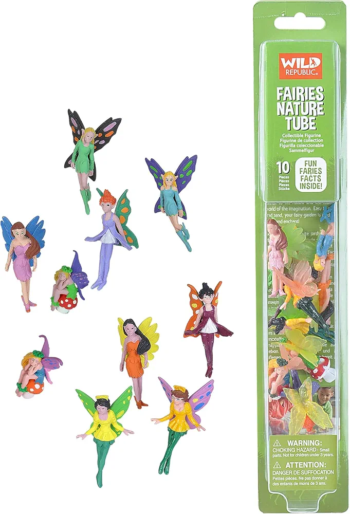 Wild Republic Fairy Figurines Tube, Fairy Toys, Ten Fairy Figures with Five Different Poses All with Different Hair and Outfit Colors , 10 Piece Set