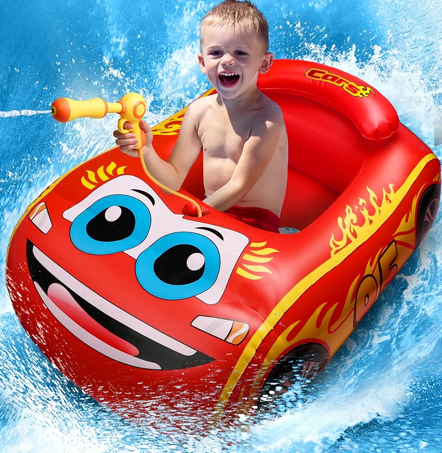 HopeRock Pool Float Kids with Water Gun, Toddlers Pool Float Inflatable Ride-on Swimming Pool Toy for Boys Aged 3-8 Years, for Summer Fun-Pool Float Kids,Ride-on Swimming Pool Toys（Red）