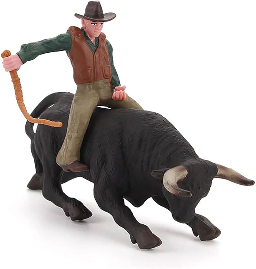 Realistic Cowboy Black Bull Figure Toy, Simulated Spanish Bullfighter Cattle Figurines Collection Playset Preschool Science Educational Learn Cognitive Props