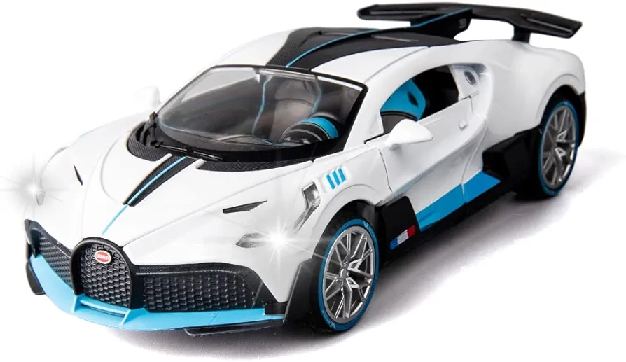 1/24 Bugatti Divo Model Car, Alloy Diecast Collectible Pull Back Toy Vehicle with Light and Sound Toy Car for Boy Girl Gifts (White)