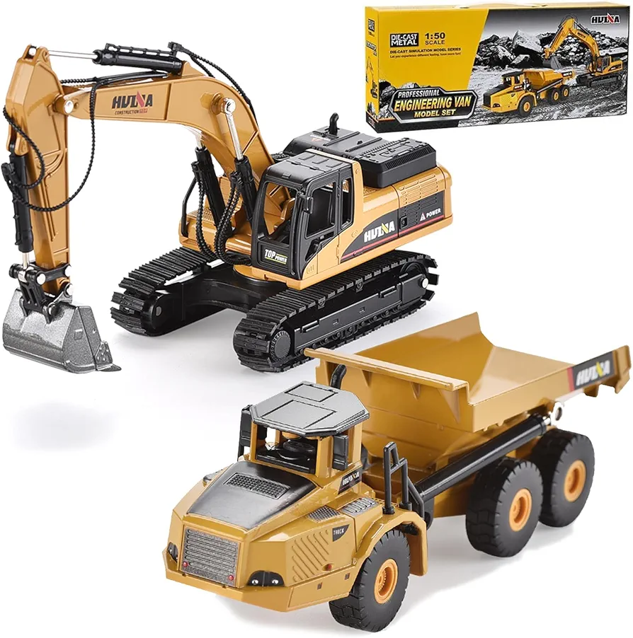 Gemini&Genius Construction Site Playset, Heavy Duty Excavator Toy Dump Truck Toys for Kids, Metal Construction Vehicles, Outdoor Sandbox Car Toys Gifts for Kids 4 5 6 7 8 Years Old Boys Kids Toddlers