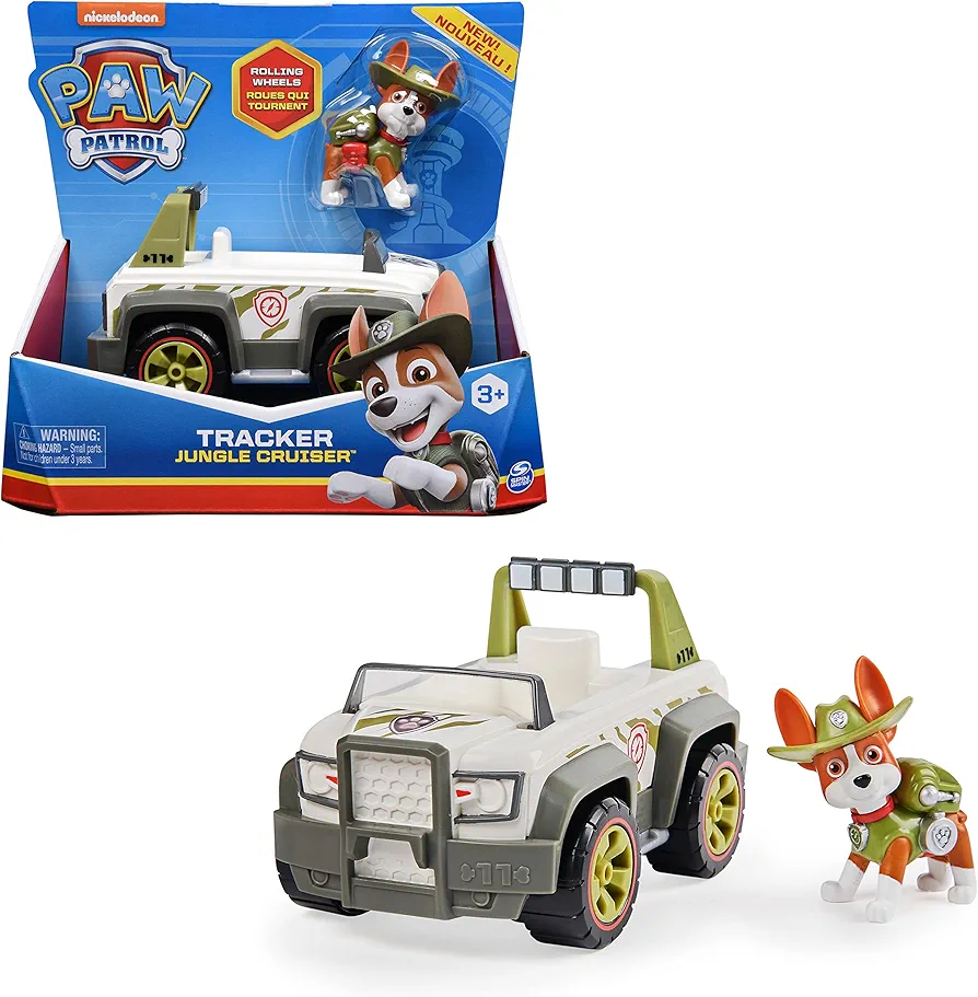 Paw Patrol, Tracker’s Jungle Cruiser Vehicle with Collectible Figure, for Kids Aged 3 and up