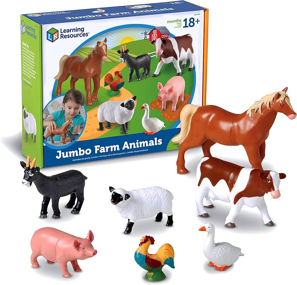 Learning Resources Jumbo Farm Animals, Animal Toy Set for Toddlers, 7 Pieces, Ages 18 Mos+