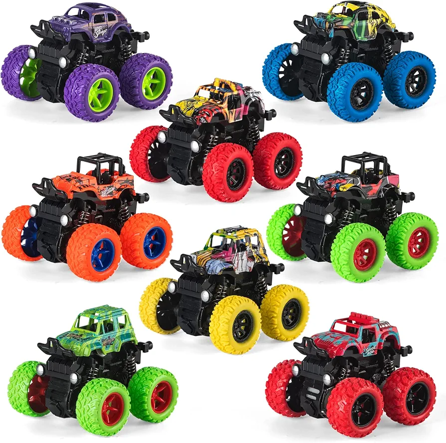 8 Pack Monster Truck Toys for Boys Girls 3 4 5 6 7 8Year Old,Inertia Car 4 Wheels Drive Durable Friction Powered Push and Go Toys Truck Playset,Christmas Birthday Gifts Party Supplies for Kids