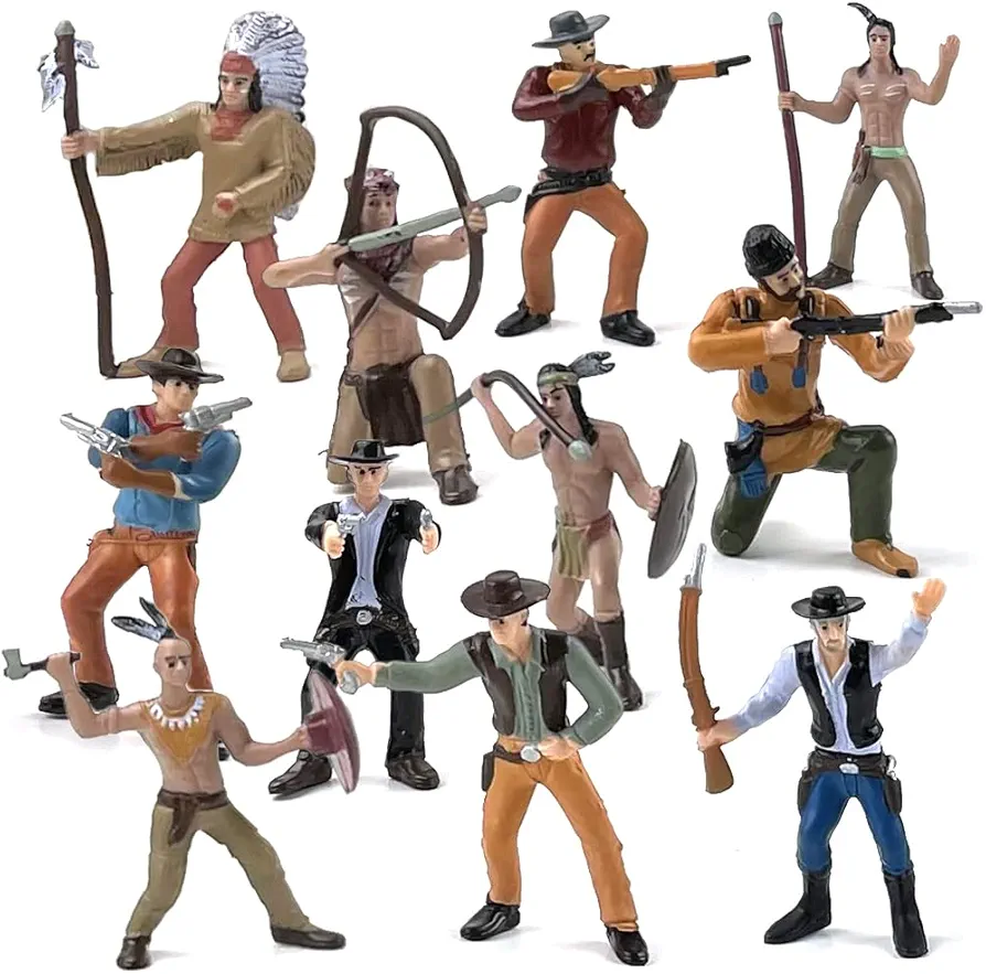 ArtCreativity Cowboy & Indian Action Figures Set of 12 - Realistic Details, Free-Standing, Party Decor & Favors for Kids