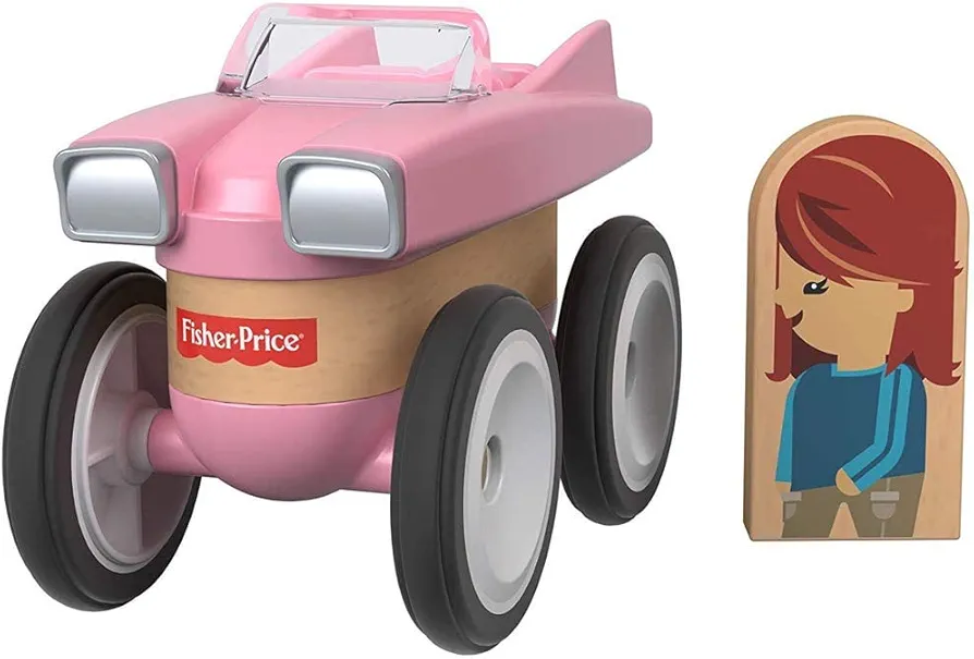 Fisher-Price Wonder Makers Design System Wooden Pink Classic Car - GGL51~3 Piece Vehicle and Driver ~ Mix and Match with Other Sets