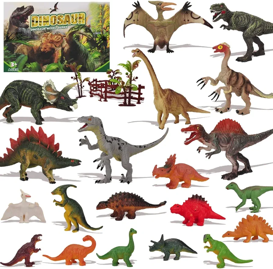 27 Pack: Realistic Dinosaur Toy Figures Set, 3-7 Inch, Large Action Educational Toys for Toddlers, Kids, Boys & Girls