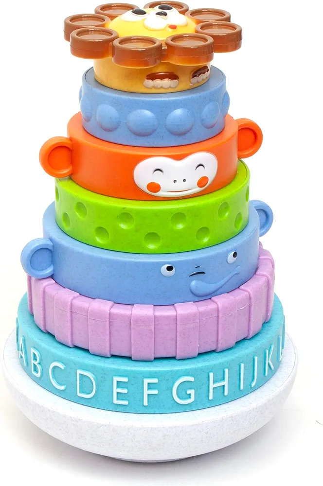 Boley Roo Crew: Stacking Rings - 8 Pieces, Baby & Toddler Sensory Toy, Animal, Colors & ABC Developmental Educational Activity Toy, Preschool Ages 2+