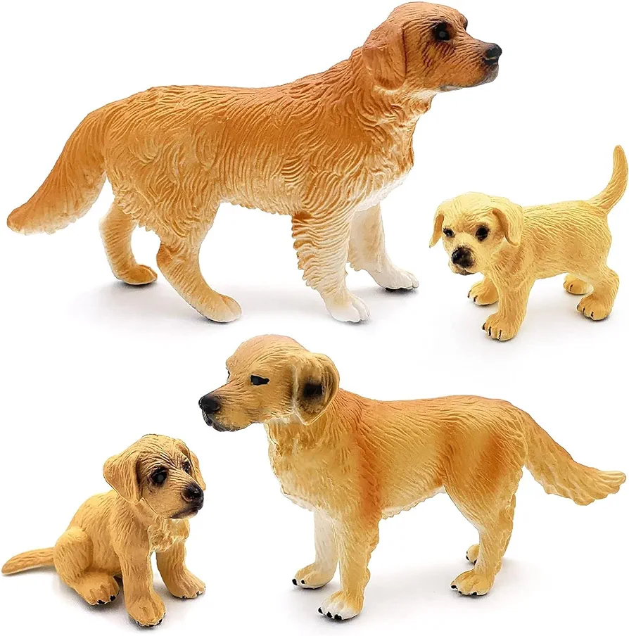 Gemini&Genius Dog Toys for Kids, Golden Retriever Family Playset, Detail and Realistic Puppy Action Figures, Pet Doggy Toys, 2-4 Inches Length - Baby Shower Cake Toppers or Toy Gifts for Kids