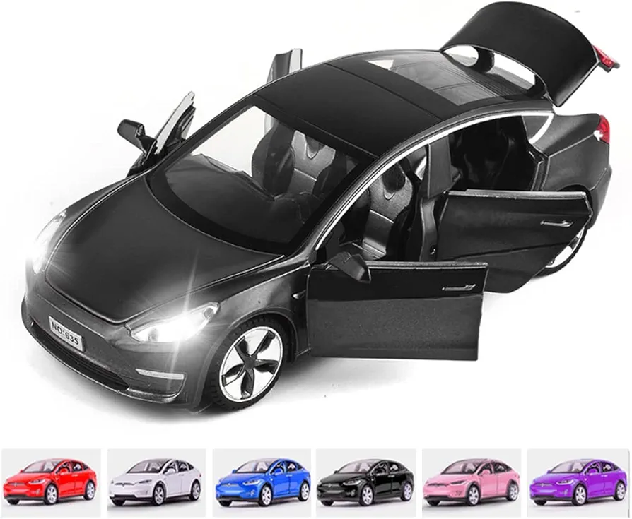 1:32 Scale Toy Cars, Metal Die-Casting Model Cars with Light/Sound Pull Back Car Toys for Boys Girls 3+ Year Old Kids Birthday Gift, Model Toy Cars for Model 3 (1:32 Model 3-Black)