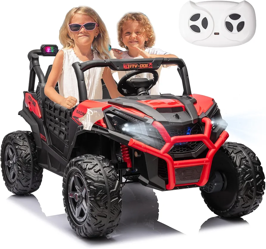 24V Kids Electric Toy Car,2 Seater Kids Toy Car with Remote Control,4WD Electric Power Vehicles Wheels for 3+Years Boys Girls,Ride on Toy for Girl,EVA Tires(Red)