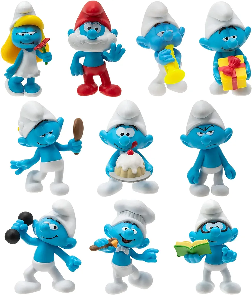 The Smurfs 40TH Anniversary Classic Figure 10 Pack - Features 2-Inch Smurfette, Grouchy, Greedy, Papa Smurf, Brainy, Hefty, Vanity, Harmony, Jokey, Chef - Authentic Details