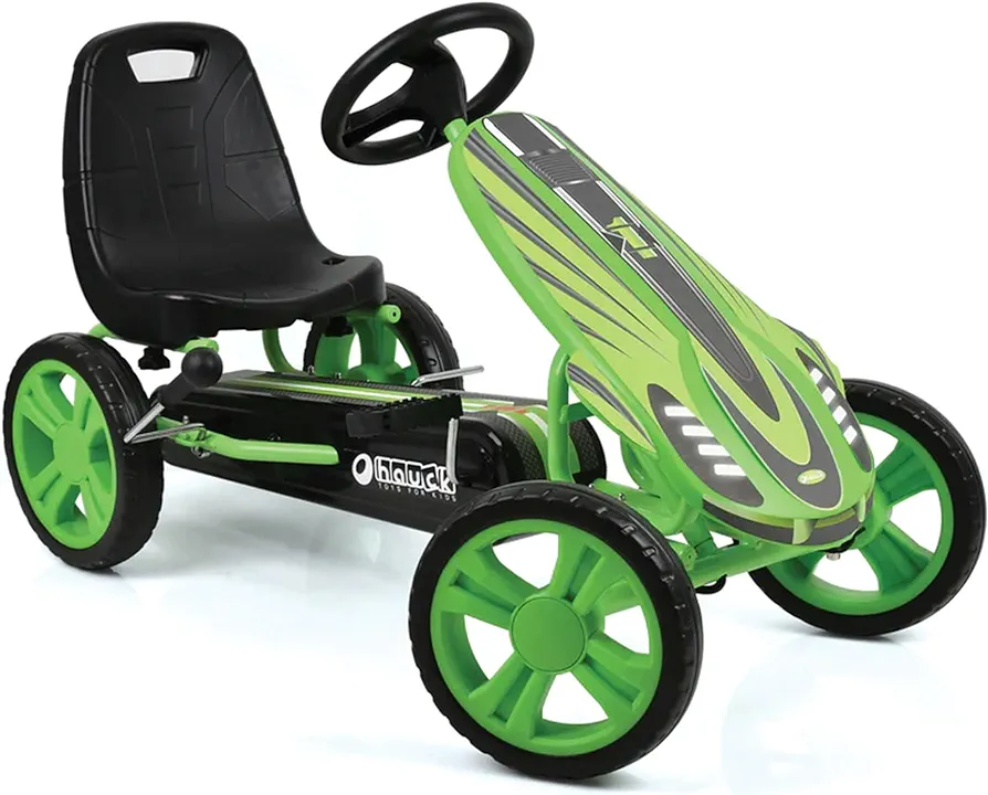 Hauck Speedster Pedal Go-Kart for Kids Ages 4-8 with Adjustable Bucket Seat, Large Front Plate, Handbrake, and EVA Plastic Wheels, Green