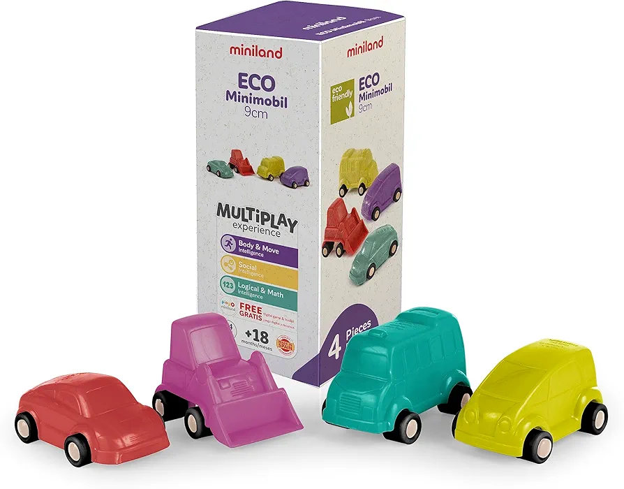 Miniland ECO Minimobil 9 cm (4 units) - Road education, Durable design, Didactic, Cars