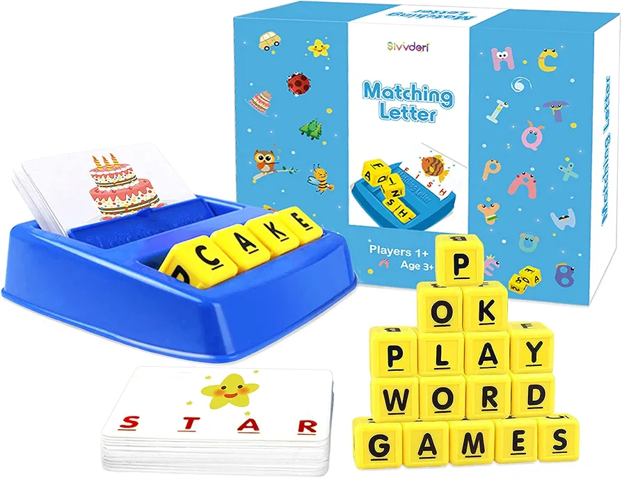 Educational Toys, Alphabet Learning Toys Flash Card Game for Toddlers 3 4 5 Year Old Preschool Matching Letter Spelling Reading Games for Kids 3-8 Years Old Boys