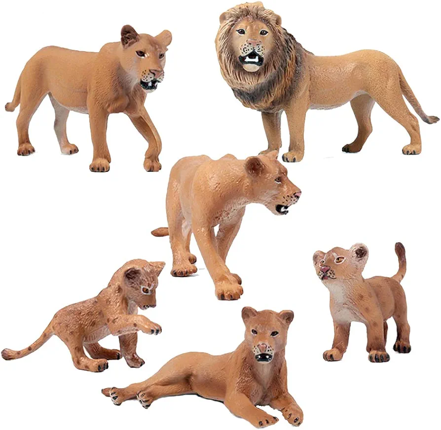 HOMNIVE Animal Figures - 6pcs Realistic Lions Action Model - Plastic Wild Animal Learning Party Favors Toys - Educational Forest Farm Toys Birthday Cupcake Topper for Boys Girls Kids Toddlers