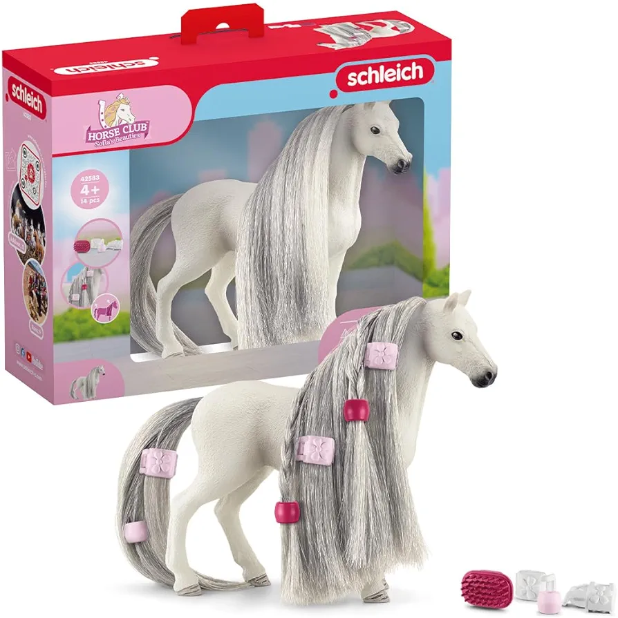 Schleich Horse Club Sofia's Beauties Quarter Horse Mare Playset - 14-Piece Toy Set with Brushable Hair and Grooming Accessories, Imaginative Play for Boys and Girls, Gift for Kids Ages 4+