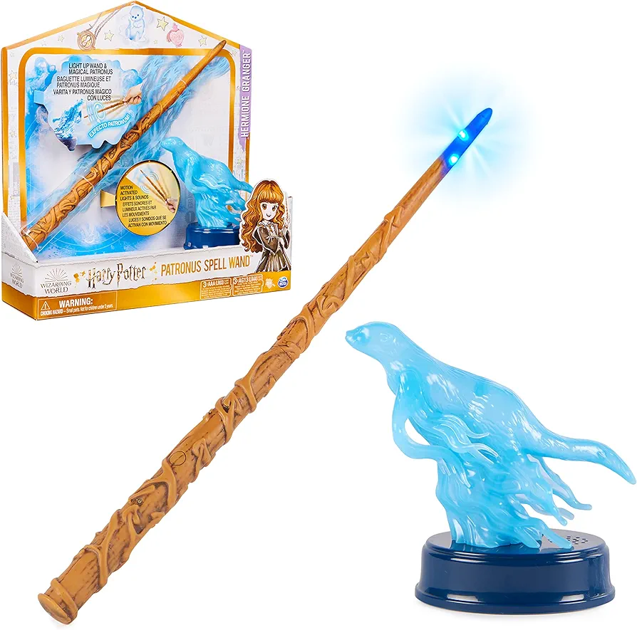 Wizarding World Harry Potter, 13-inch Hermione Granger Patronus Spell Wand with Otter Figure, Lights and Sounds, Kids Toys for Ages 6 and up