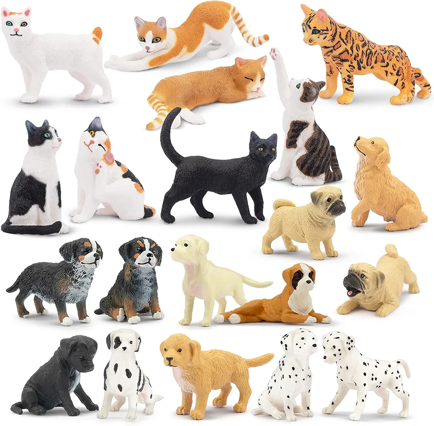 Toymany 20PCS Realistic Cat and MIni Dog Figurines Playset, Cat Dog Cake Toppers Christmas Birthday Gift for Kids