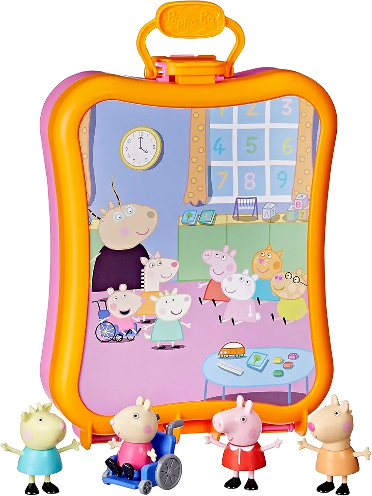 Peppa Pig Peppa's Club Friends Carrying Case Playset, includes 4 Figures, Back to School Toys for Kids, Classroom Preschool Gifts, Ages 3+