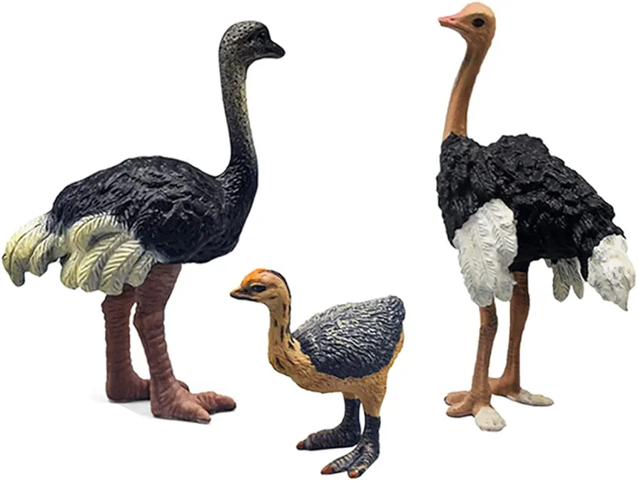 3 Pcs Realistic Ostrich Family Figurines Cake Topper, Plastic Wildlife Ostrich Animal Toy Figures Collection Playset Birthdat gift Educational Learning Props(Ostrich)