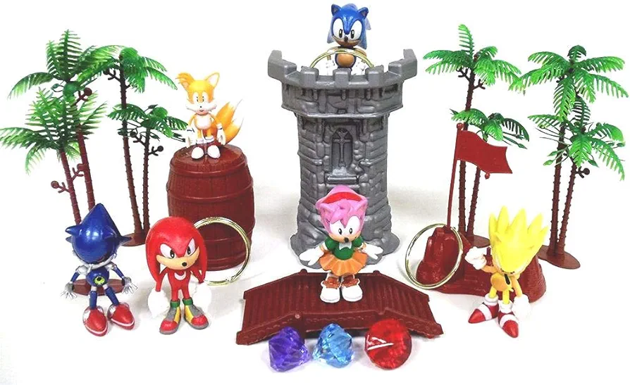 Sonic 18 Piece Play Set Featuring Random Sonic Figures and Accessories - May Include Super Sonic, Amy Rose, Miles, Tails Prower, Sonic, Metal Sonic and Knuckles