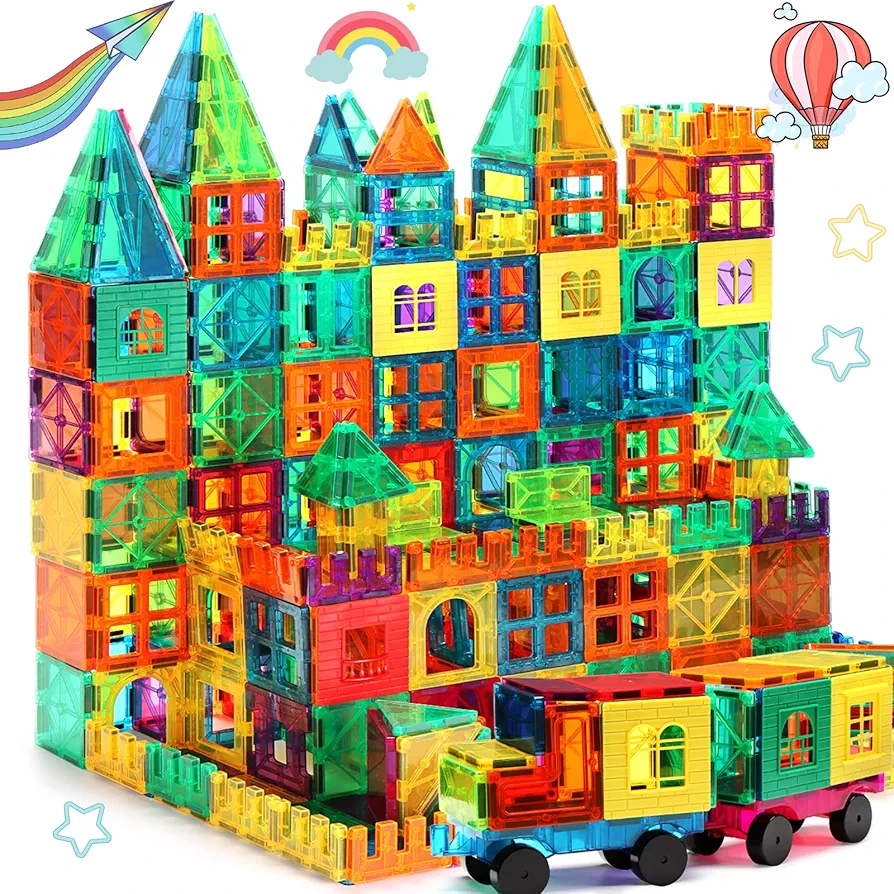 Magnetic Tiles, 100PCS Building Blocks, Magnets Building Set, STEM Construction Stacking Toy Gift for Kids 3+ Boys and Girls Daycare Centers Kindergarden