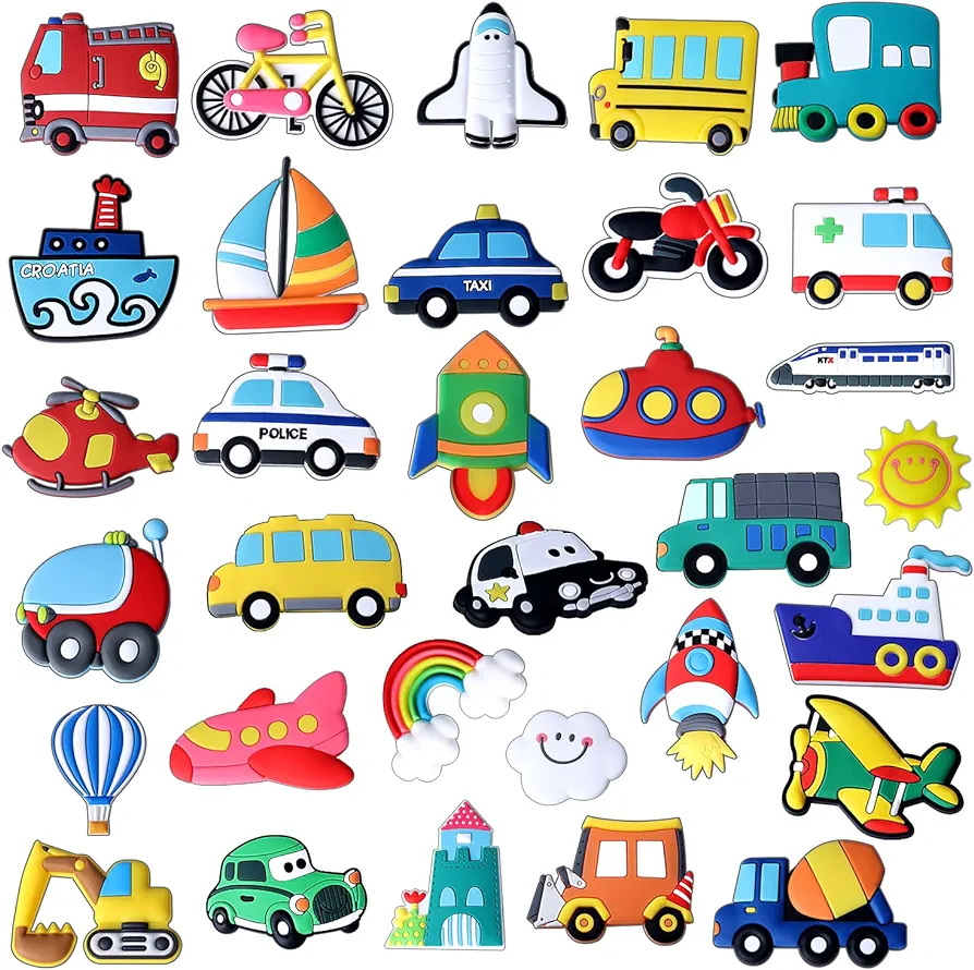 32PCS Transports Rubber Fridge Magnets for Kids- Aircraft, Boat, Vehicle, Car Refrigerator Magnet for Whiteboard - Educational Toy Tool School Prize Birthday Gift- Kids Over 6 Years