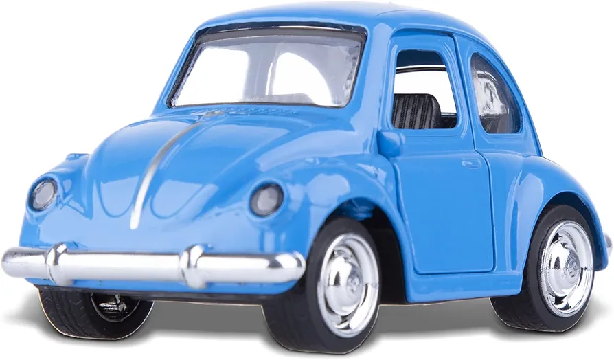 Berry President Die Cast Alloy Beetle Car Model, 1:36 Pullback Toy Vehicle with Opening Doors, Vintage Classic Car Toys for Kids and Adults (Blue)