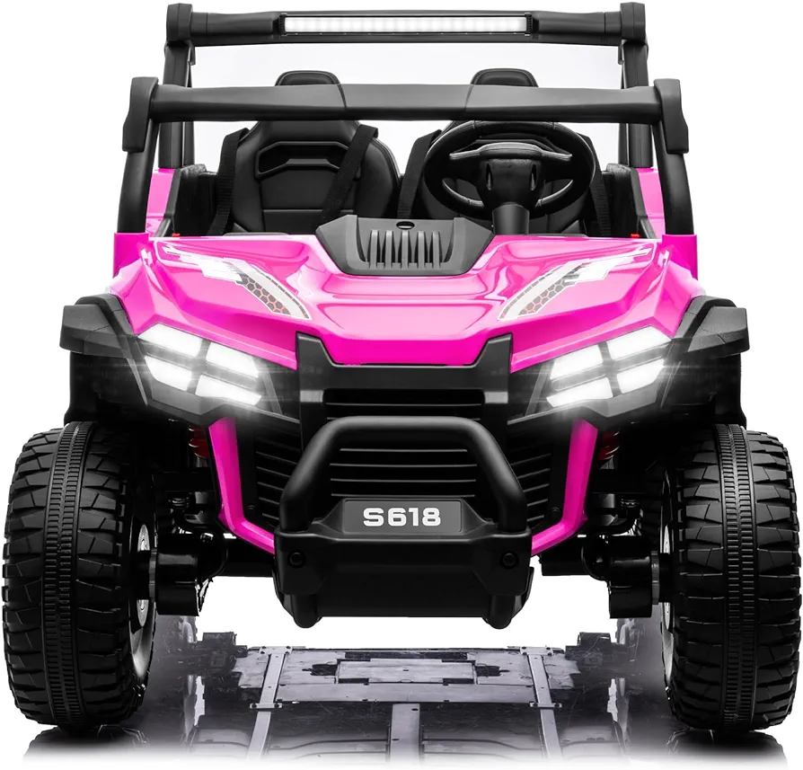 24V 2 Seater Kids Ride on UTV Car,4WD Battery Powered Electric Vehicle for Kid,Ride On Truck with Remote Control,Safety Belts,3 Speeds,Bluetooth (Pink)