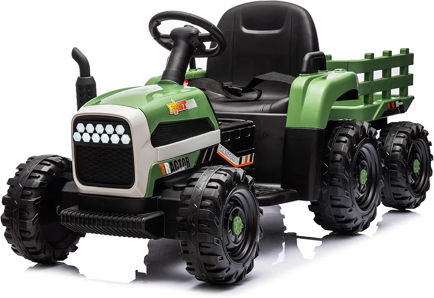 24V 4.5Ah Ride on Tractor with Remote Control, Ride on Toy for Big Kids, Kids Electric Vehicles Ride On Tractor Car with 200w*2 Motor, USB, LED Light, Bluetooth, 3 Speed Adjustable (Emerald)