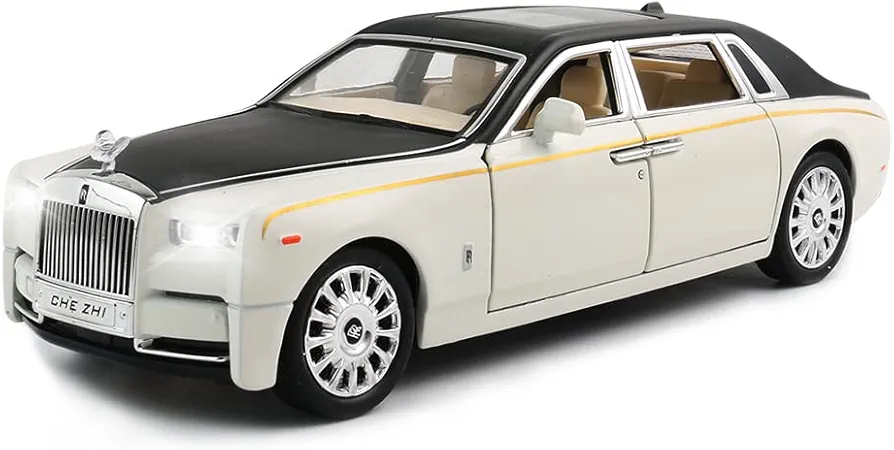 EROCK 1/24 Diecast Car Model Rolls-Royce Phantom Toy Car, Alloy Collectible Phantom Replica Pull Back Model Car Vehicles with Sound and Light for Kids Boys Girls Birthday Gift