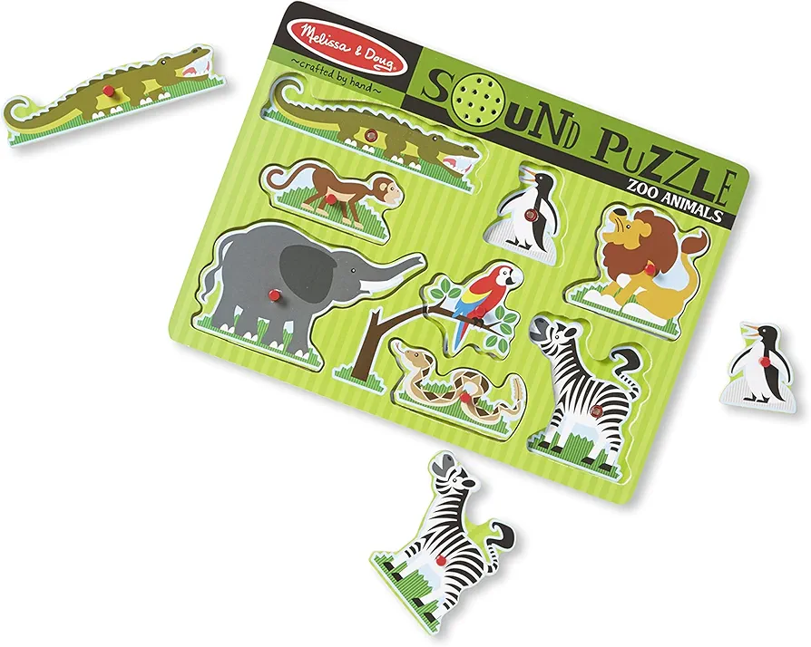 Melissa & Doug Zoo Animals Sound Puzzle - Wooden Peg Puzzle With Sound Effects (8 pcs)