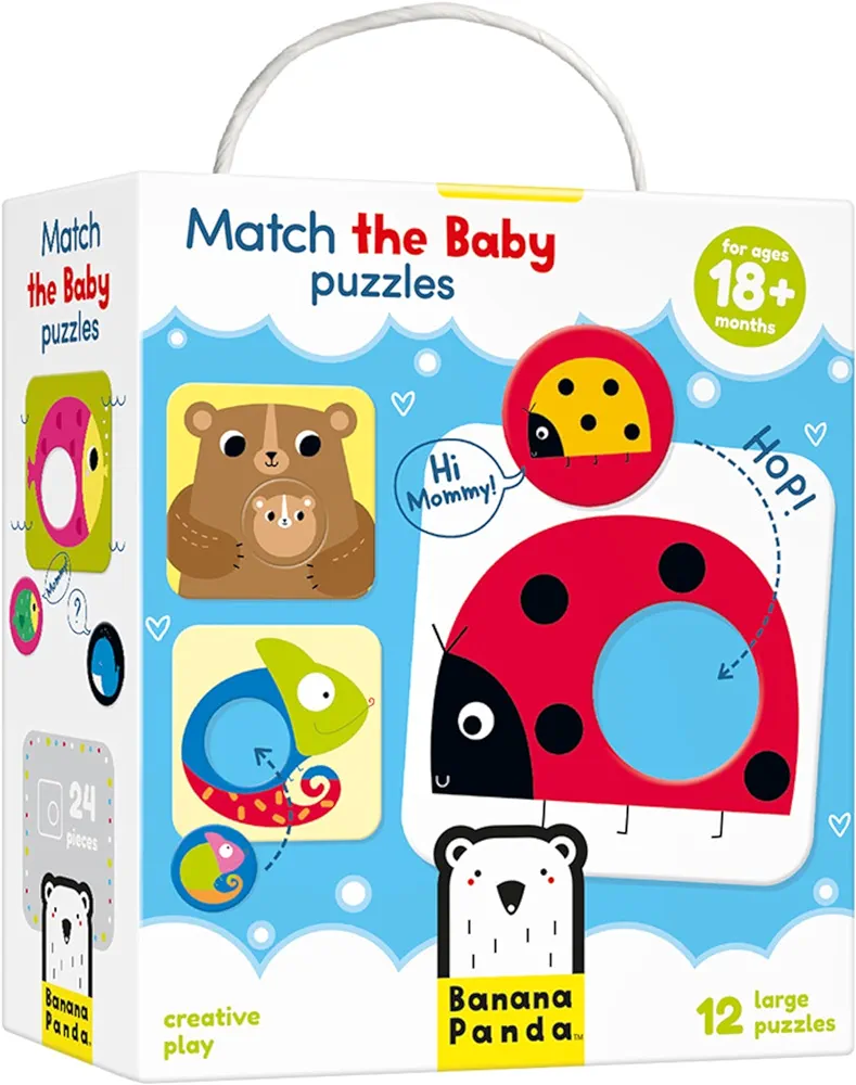 Banana Panda Match The Baby Toddler Puzzles and Matching Activity - Set includes 12 Large 2-Piece Beginner Puzzles with Round Elements to Mix and Match - for kids ages 18 months and up