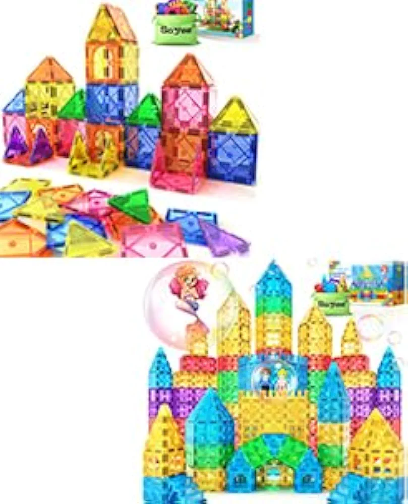 Soyee Mermaid Toys for Girls Magnetic Tiles 142pcs with Princess Prince Character Stairs Windows Doors Princess Building STEM Toys Buildable Castle Toy, Present Idea for Kids, Girls and Boys Aged 3+