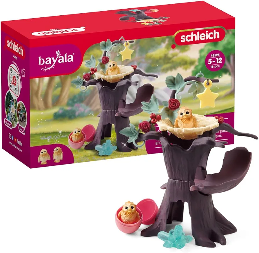 Schleich bayala 16pc. Hatching Owl Chicks Playset with Flower and Tree Accessories - 2 Baby Owls with Decorative Accessories, Imaginative Fun and Durable Toy for Girls and Boys, Gift for Kids Ages 5+