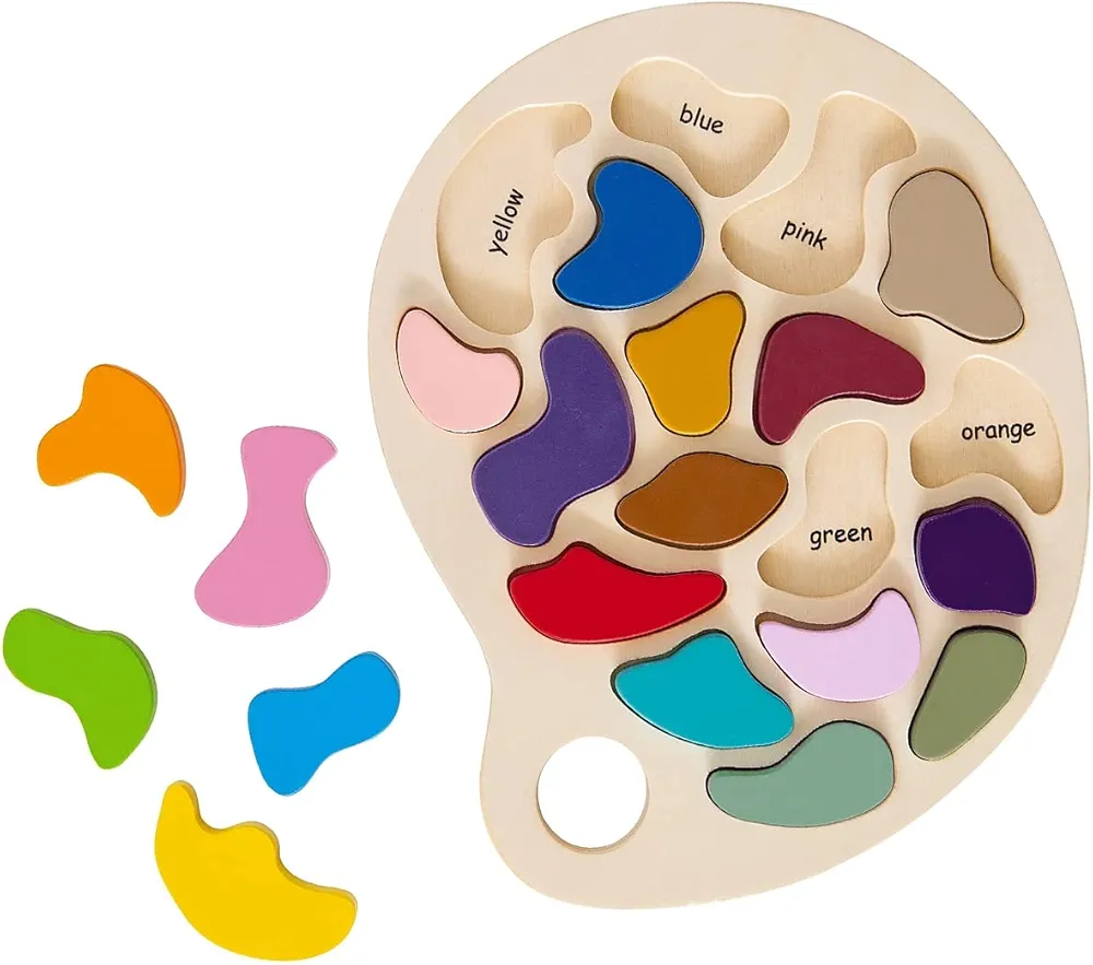 Artist Palette Puzzle - Wooden Puzzle for 3, 4 and 5 Year Olds - Practice Color and Shape Recognition - Preschool Learning Toy