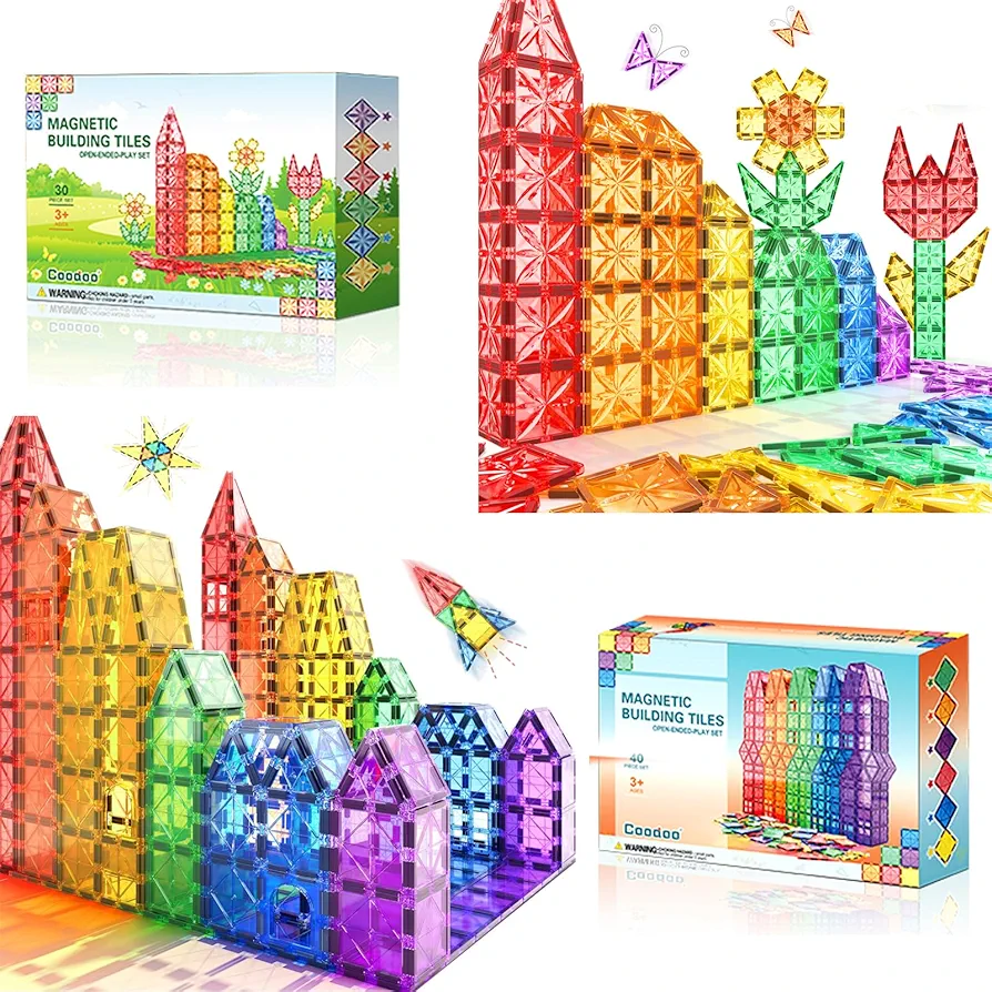 70 PCS Magnetic Tiles Kids Toys for Toddlers STEM Magnetic Blocks Building Toys Preschool Sensory Montessori Learning Toys for 3+ Year Old Boys Girls Creative Kids Games