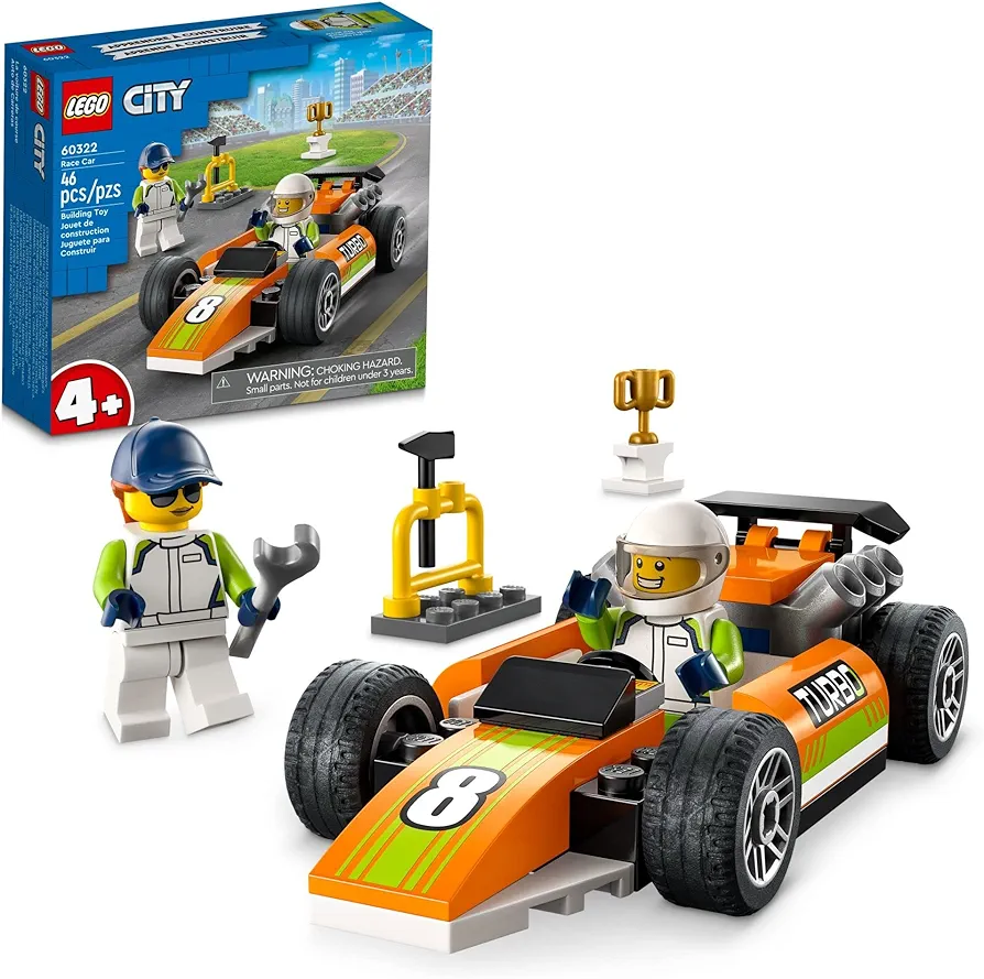 LEGO City Great Vehicles Race Car, 60322 F1 Style Toy for Preschool Kids 4 plus Years Old, with Mechanic and Racing Driver Minifigures