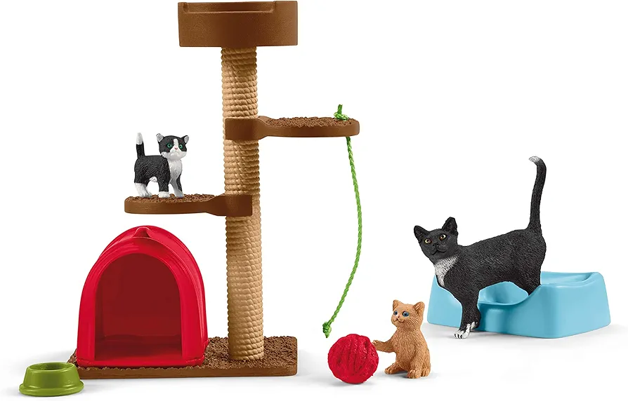 Schleich Farm World, Animal Toy Gifts for Kids, Playtime for Cute Cats, 9-piece Set with Cat and Kitten Toys 9-piece set, Ages 3+