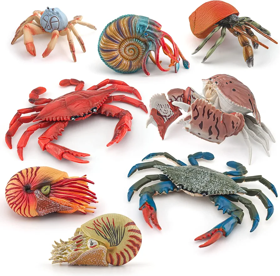 Jumbo Sea Creatures Toys for Kids Set 8PCS Nautilus Toy Figure Crab Figurine Toys Model Educational Science Shark Toys Boy Birthday Gift