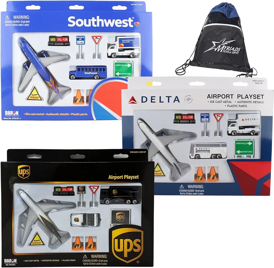 Daron Airport Playset Bundle: Southwest, Delta, and UPS