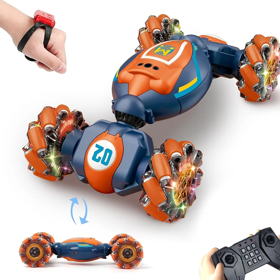 Gesture Sensing RC Stunt Car, 2.4Ghz Hand Controlled Twist Car with Light&Music, 360°Rotating, 2 Batteries, All Terrain 4WD Remote Control Toys for 6-12 Years Old Boys Girls