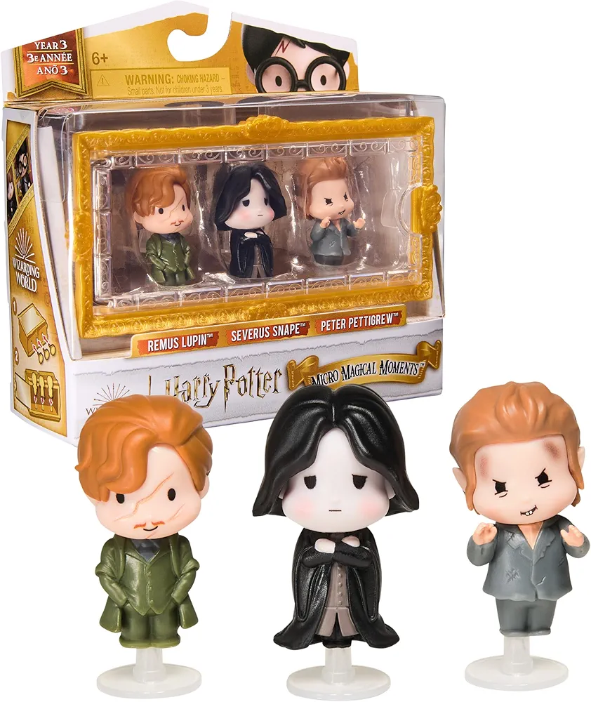 Wizarding World Harry Potter, Micro Magical Moments Year 3 Figure Set with Remus Lupin, Severus Snape & Peter Pettigrew & Display Case