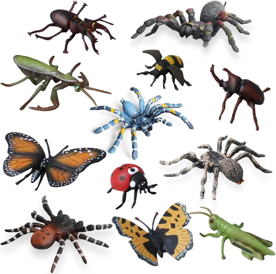 Fantarea 12 PCS Wild Animal Figures Model Insect Spider Playset Party Favors Supplies Cake Toppers Set Toys for 5 6 7 8 Years Old Boys Girls Kid Toddlers