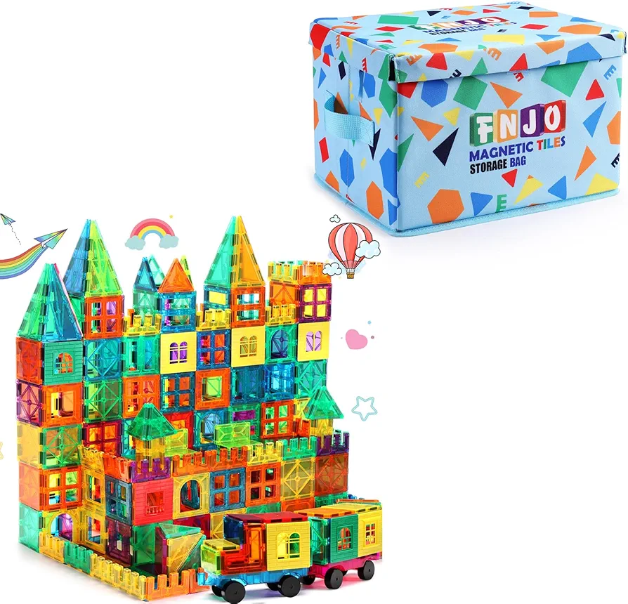 Magnetic Tiles 100 PCS (2cars) and Storage Bin