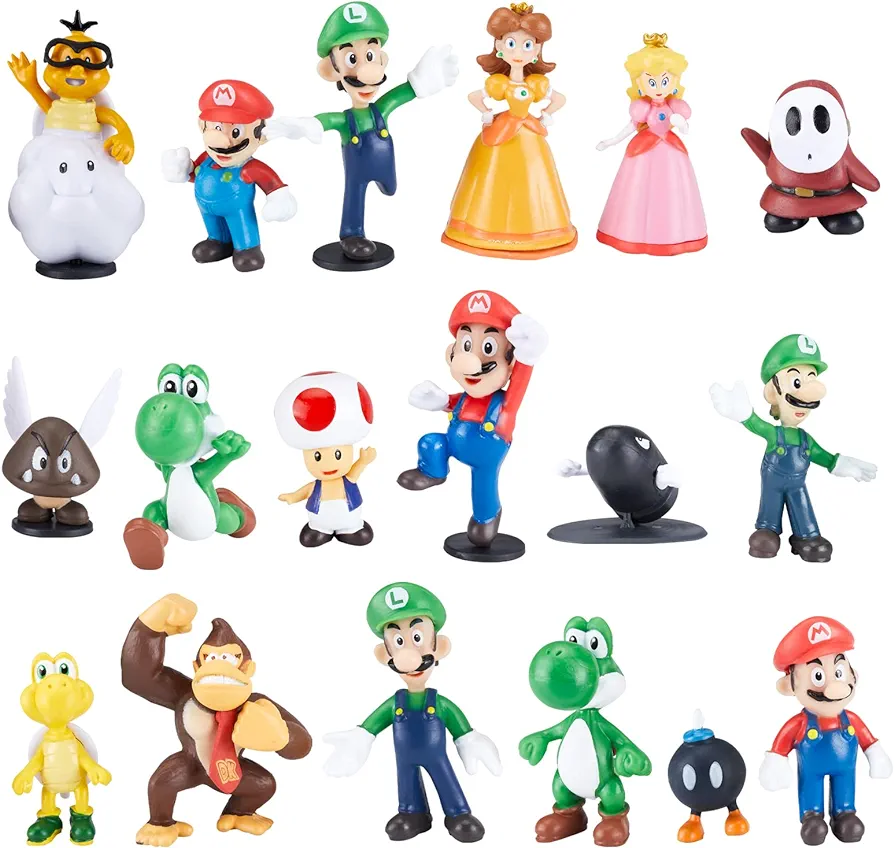 18pcs Mario Mini Action Figures for Boys,Mario Brothers Series Kids Toys Cake Toppers Collection Playset Birthday Party Decorations