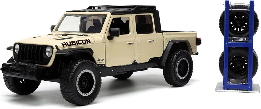 Jada Toys Just Trucks 1:24 2020 Jeep Gladiator Die-cast Car Tan with Tire Rack, Toys for Kids and Adults (32711)